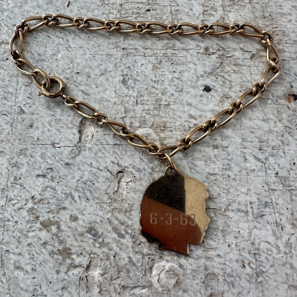 Vintage 12k GF Charm Bracelet With ‘63 Girl Head Charm